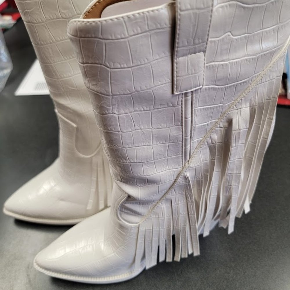 ISNOM Women's Fringe Cowboy Boots Size 8